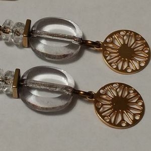 Gold Filigree Circle Charm Clear Glass Earrings